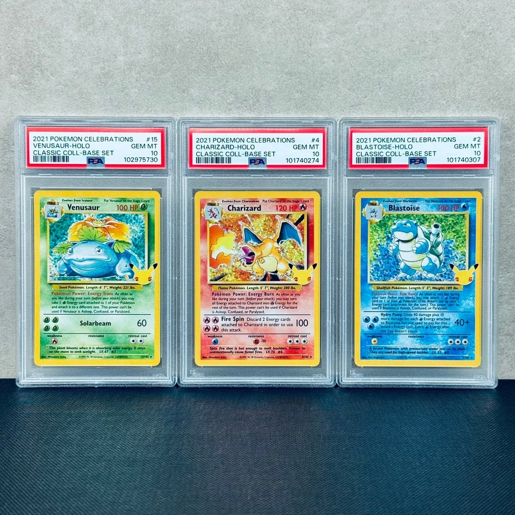 Pokémon Graded card - Celebrations Set: Venusaur Holo #15 + Charizard Holo #4 + Blastoise Holo #2 - Pokémon - PSA 10 #1.0