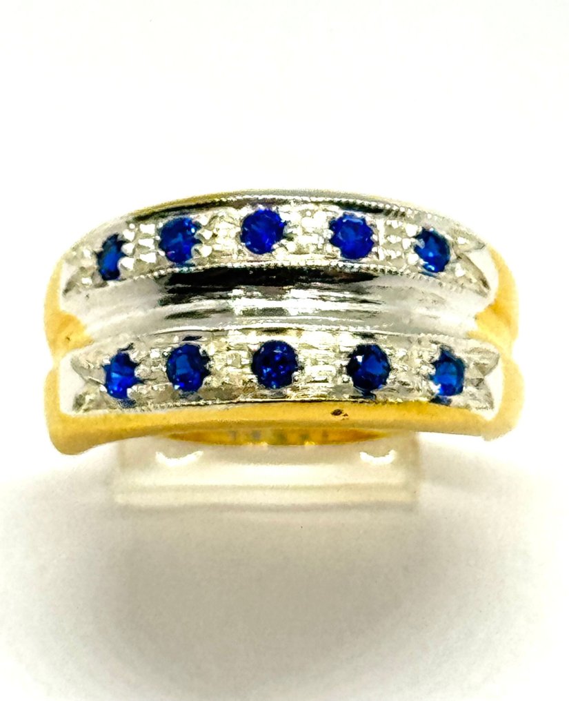 Zonder minimumprijs - Eeuwigheidsring - 9 kt. Geel goud, Zilver Saffier #1.0