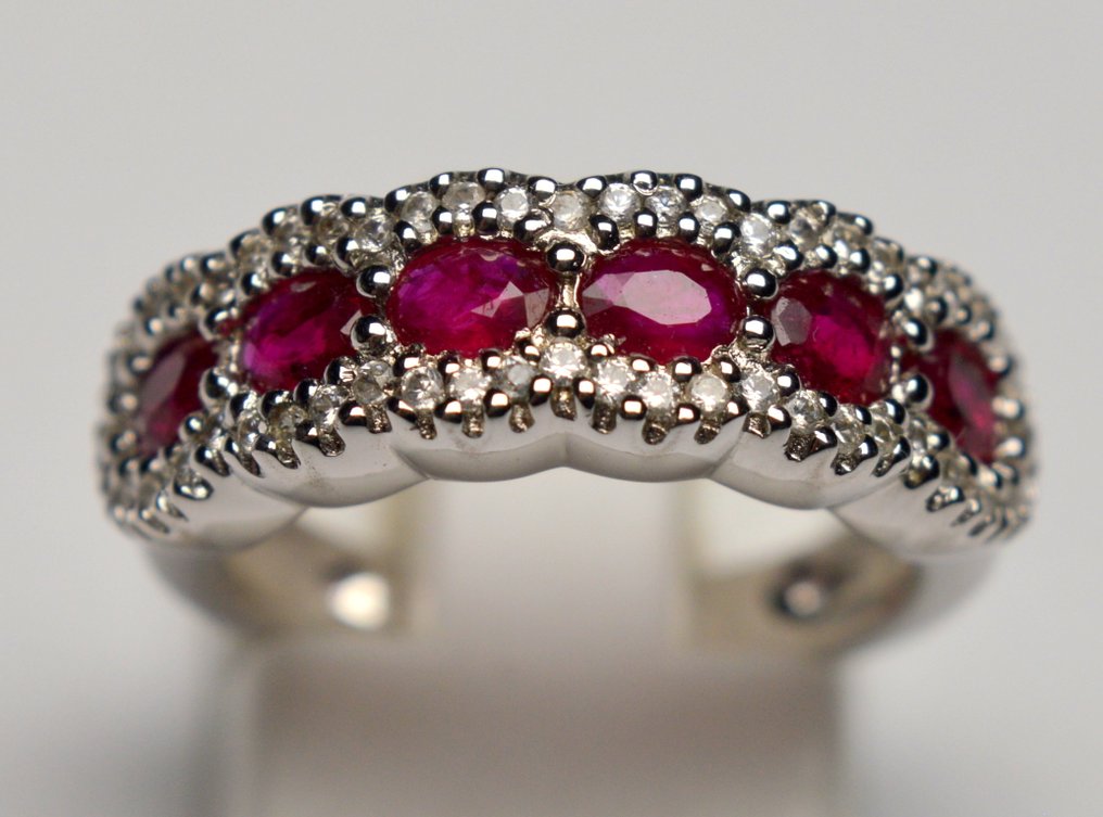 Utan reservationspris - Ring 925 Silver Rubin - Diamant #1.0