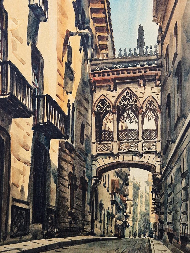 Matthieu Wiegman (1886-1971) - Late summer afternoon Pont del Bispe / Carrer del Bispe Barcelona #1.0