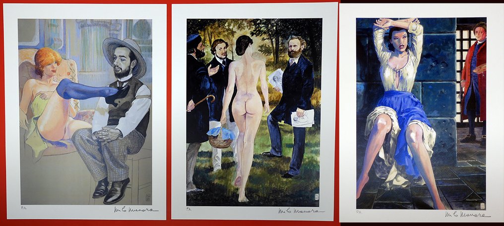 Manara, Milo - 3 Offset Print - Omaggio al pittore "Manet, Lautrec, Hogart" - 2006 #1.0