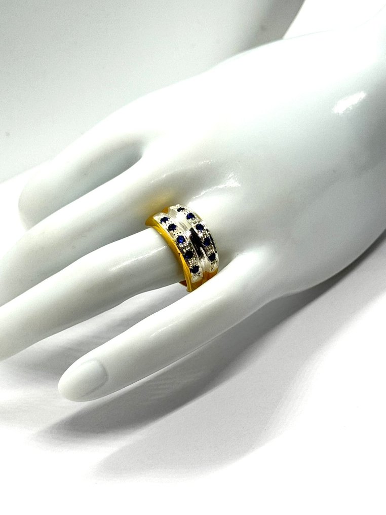 Zonder minimumprijs - Eeuwigheidsring - 9 kt. Geel goud, Zilver Saffier #4.3