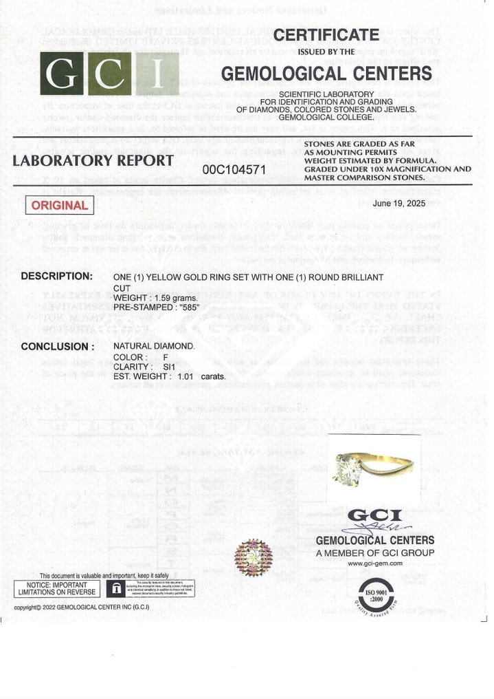 χωρίς τιμή ασφαλείας - Δαχτυλίδι αρραβώνων - 14 καράτια Κίτρινο χρυσό - 1.01ct. tw. Διαμάντι (Φυσικό) #3.2