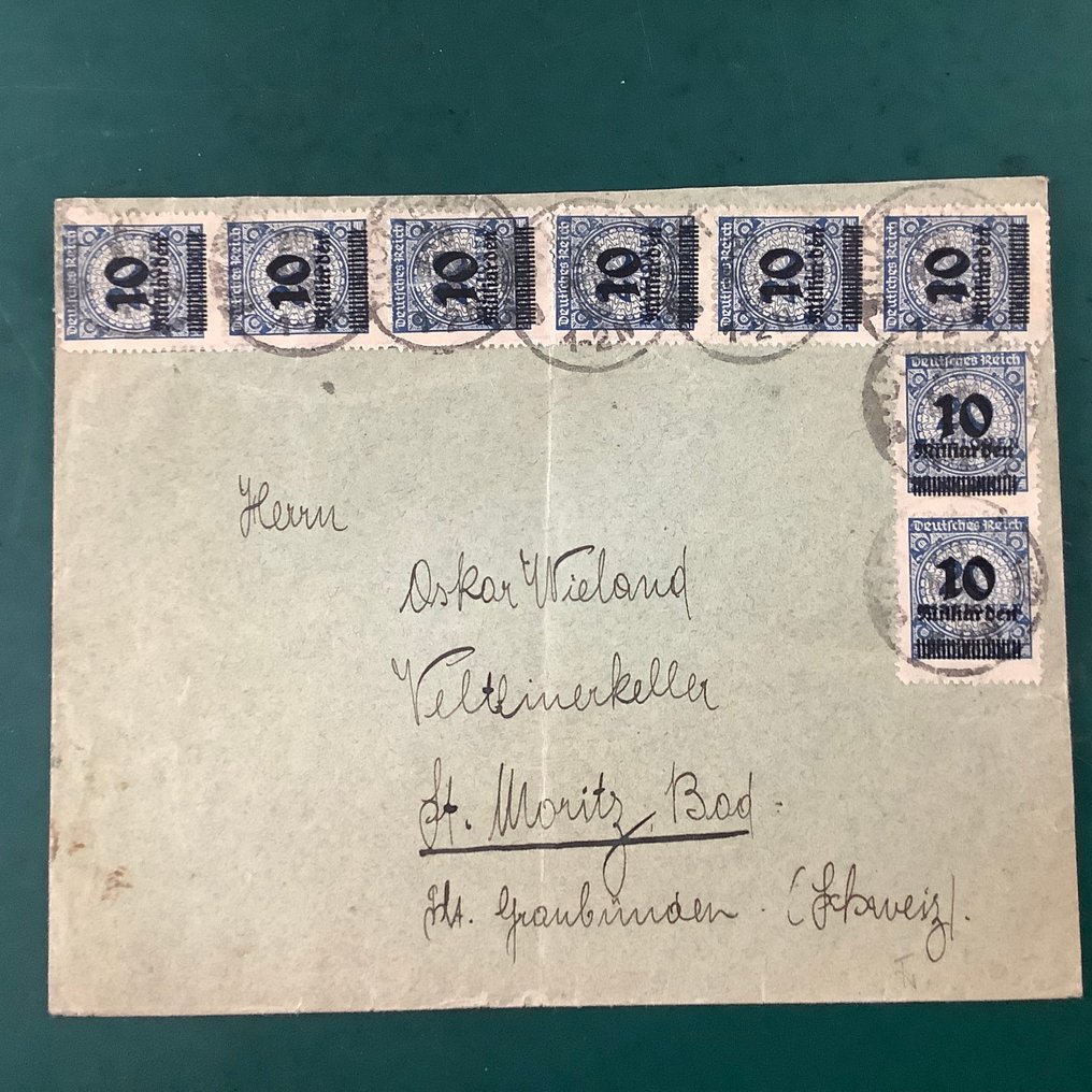 Empire allemand 1923 - 10 milliards avec perforation en zigzag 8 fois sur la lettre avec certificat Fleiner - Michel 335 B #1.0