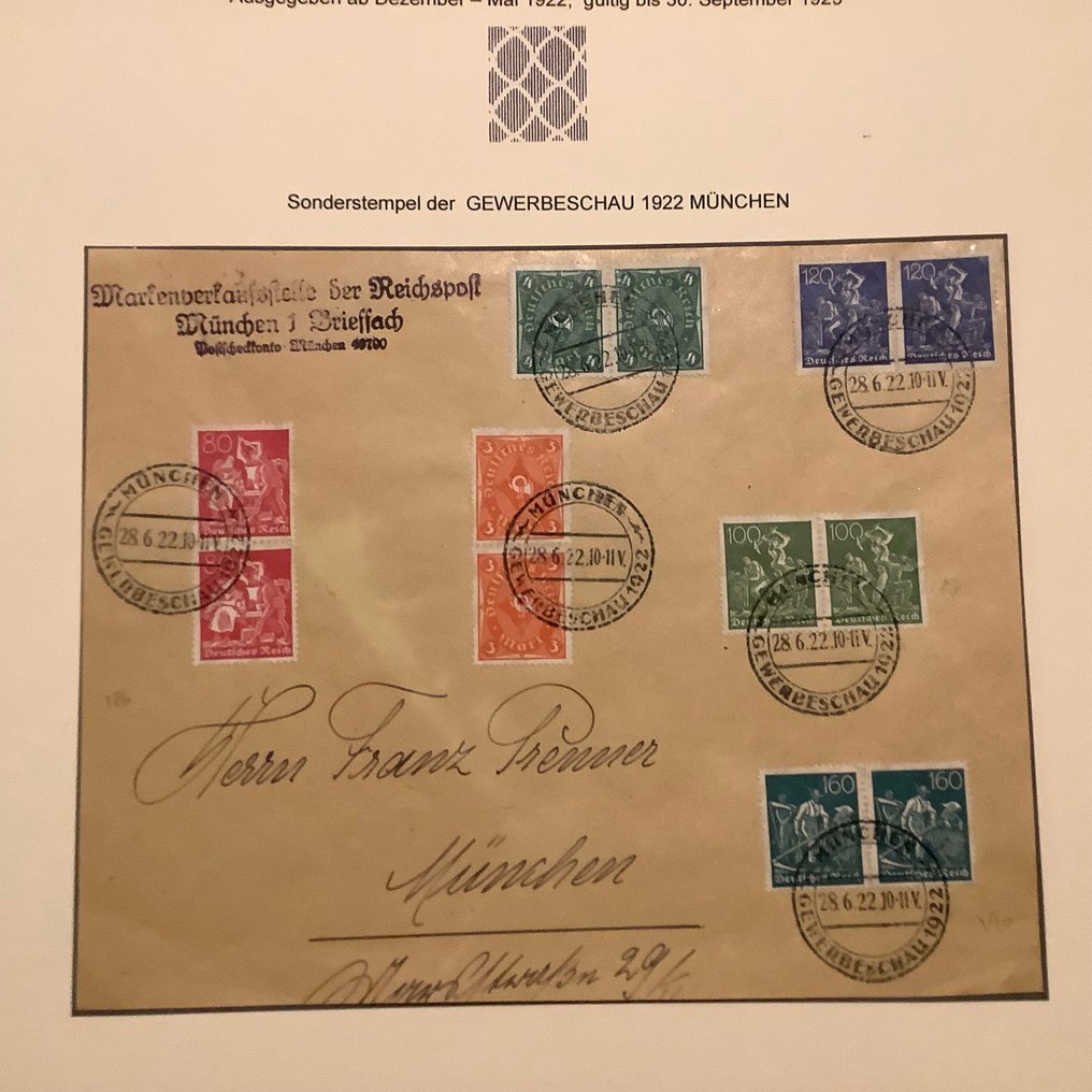 Império Alemão 1921 - Sequência numérica com marca d'água entre parênteses em 2 faces de carta. - Michel 178/182, 186/188, 190 en 192/193 #4.3