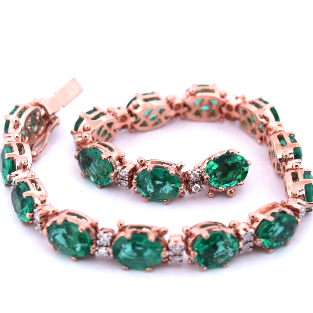 Senza prezzo di riserva - Bracciale - 9 kt Oro rosa, Argento - 20.64ct. tw. Smeraldo - Diamante #3.2