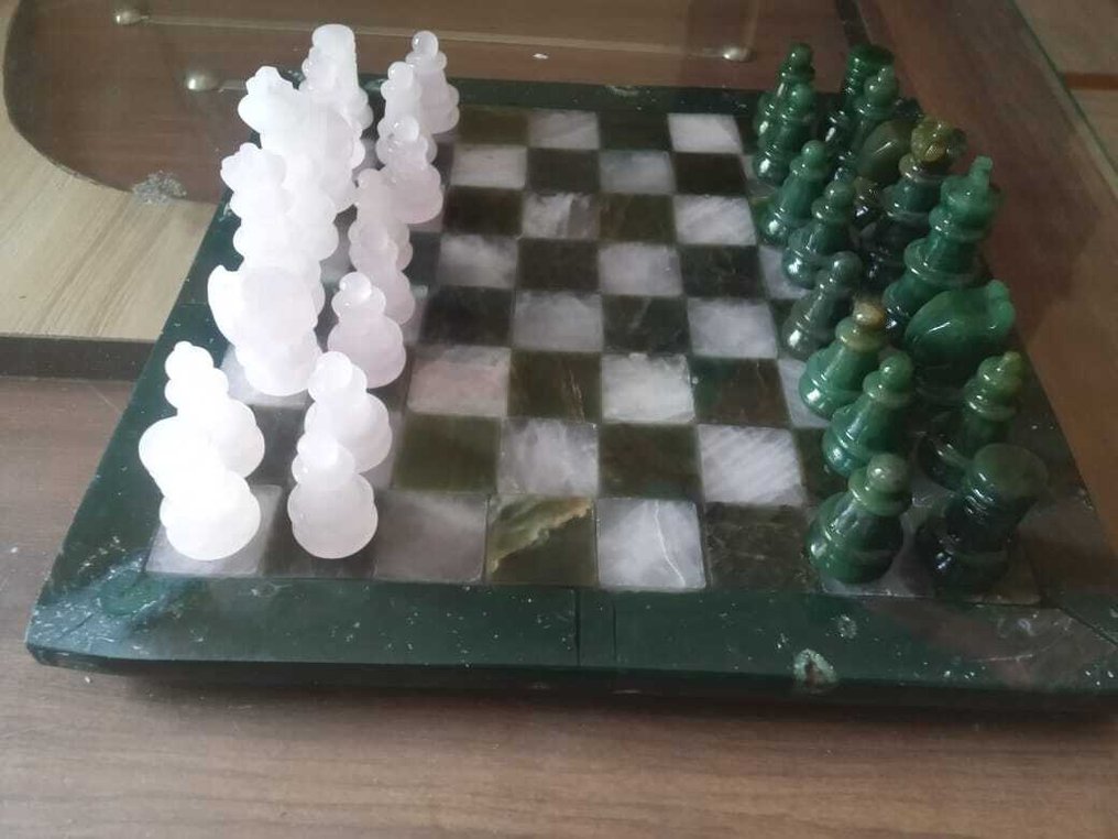 Sahajhast - Σετ σκακιού - Νεφρίτης και ροζ χαλαζίας #1.0