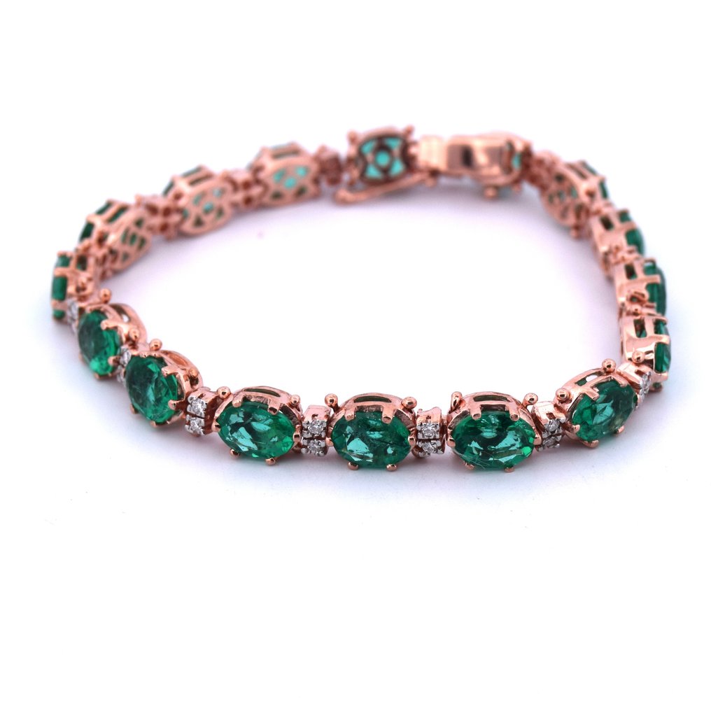 Senza prezzo di riserva - Bracciale - 9 kt Oro rosa, Argento - 20.64ct. tw. Smeraldo - Diamante #1.0