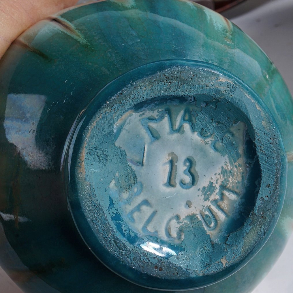 Faienceries de Thulin - Vas - Set Art Deco cu glazură decoși opaque în nuanțe de maro, verde și albastru. - Faianță #2.1