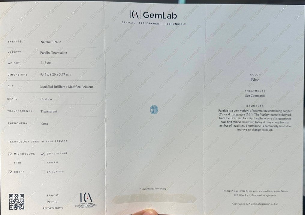 1 pcs  藍色 電氣石  - 2.13 ct - 國際有色寶石協會 (ICA GemLab) - 帕拉伊巴电气石 #2.1