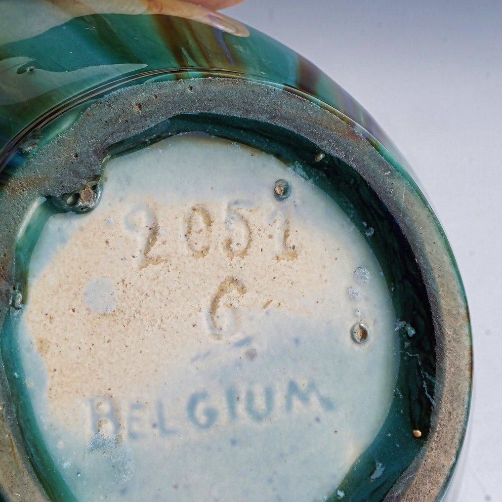 Faienceries de Thulin - Vas - Set Art Deco cu glazură decoși opaque în nuanțe de maro, verde și albastru. - Faianță #3.2