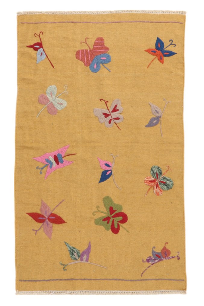 设计师基里姆与针线刺绣图案——蝴蝶 - 小地毯 - 152 cm - 90 cm #1.0