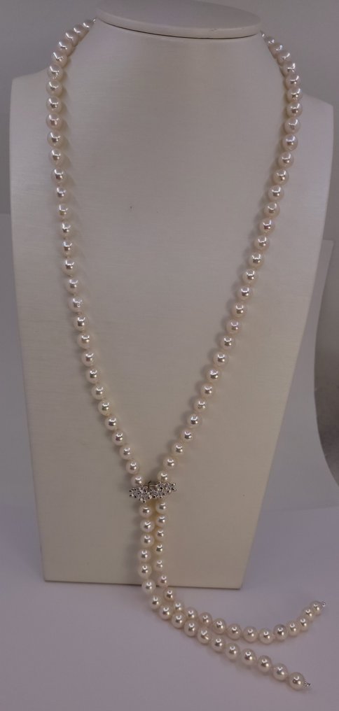 项链 7x7.5毫米双Akoya珍珠, 银 #2.1