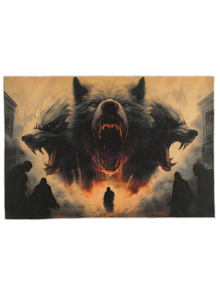 神曲 - 独一无二的作品——‘地狱守护者地狱犬’ - 挂毯  - 69 cm - 102 cm #1.0