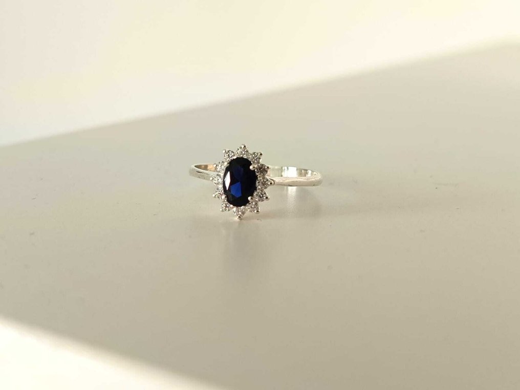 Ring - 18 karaat Witgoud Diamant (Natuurlijk)  - Saffier #4.3