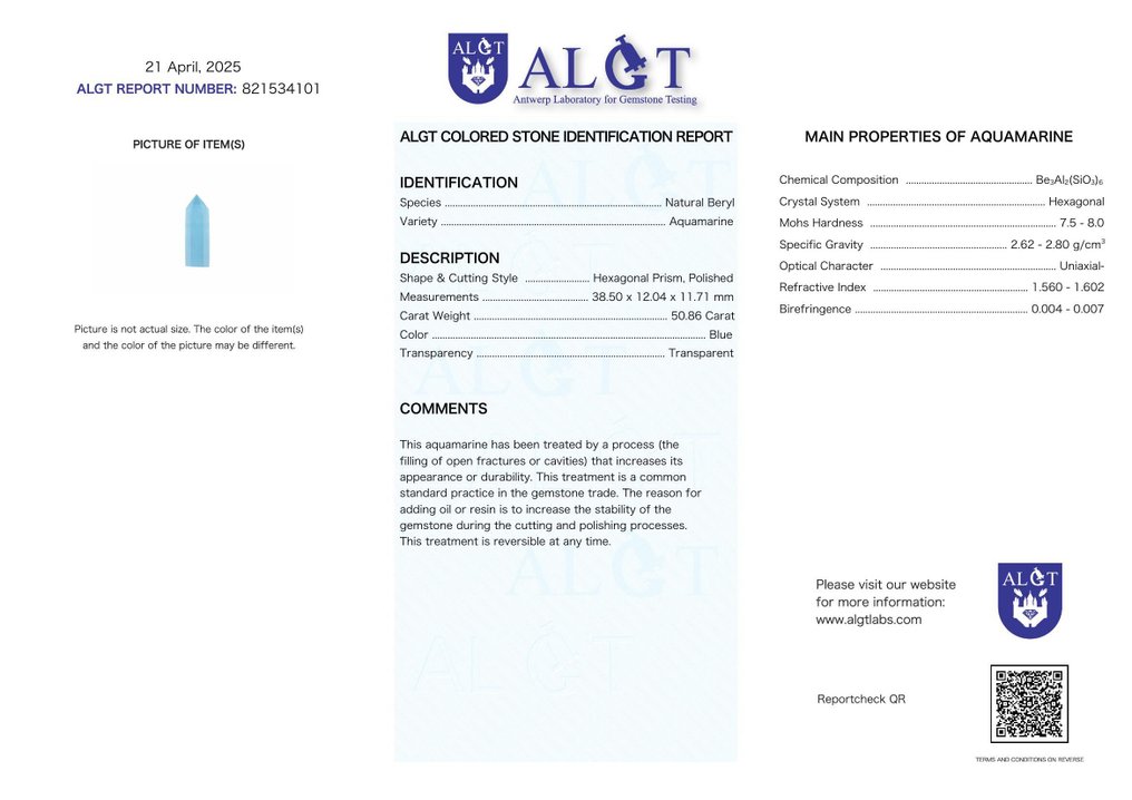 Πιστοποιημένο ALGT - Φυσικό Αριστούργημα Aquamarine - Λάμψη της φύσης- 10 g #2.1