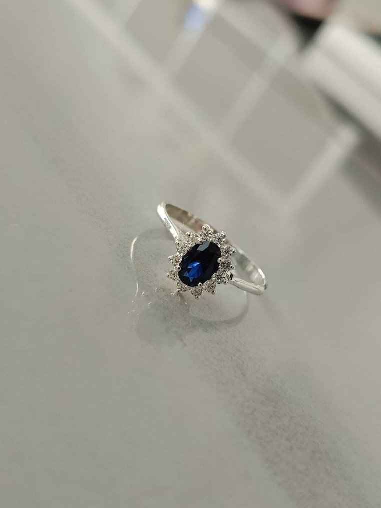 Ring - 18 karaat Witgoud Diamant (Natuurlijk)  - Saffier #1.0