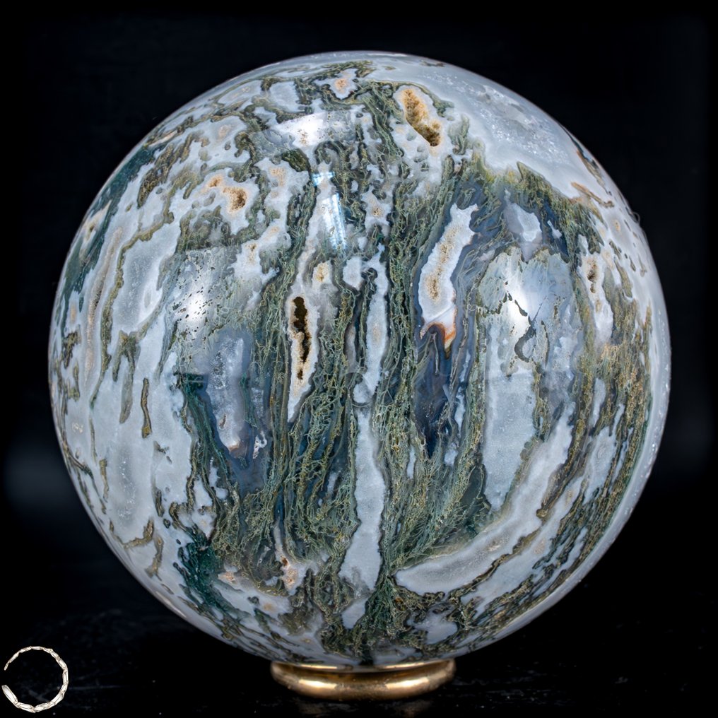 顶级品质天然极具艺术感的苔藓玛瑙 Sphere- 944.36 g #1.0