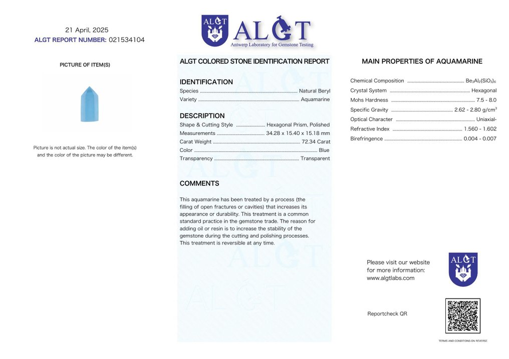 Certifié ALGT - Chef-d'œuvre d'aigue-marine naturelle - Une radiance de la nature- 14.4 g #2.1