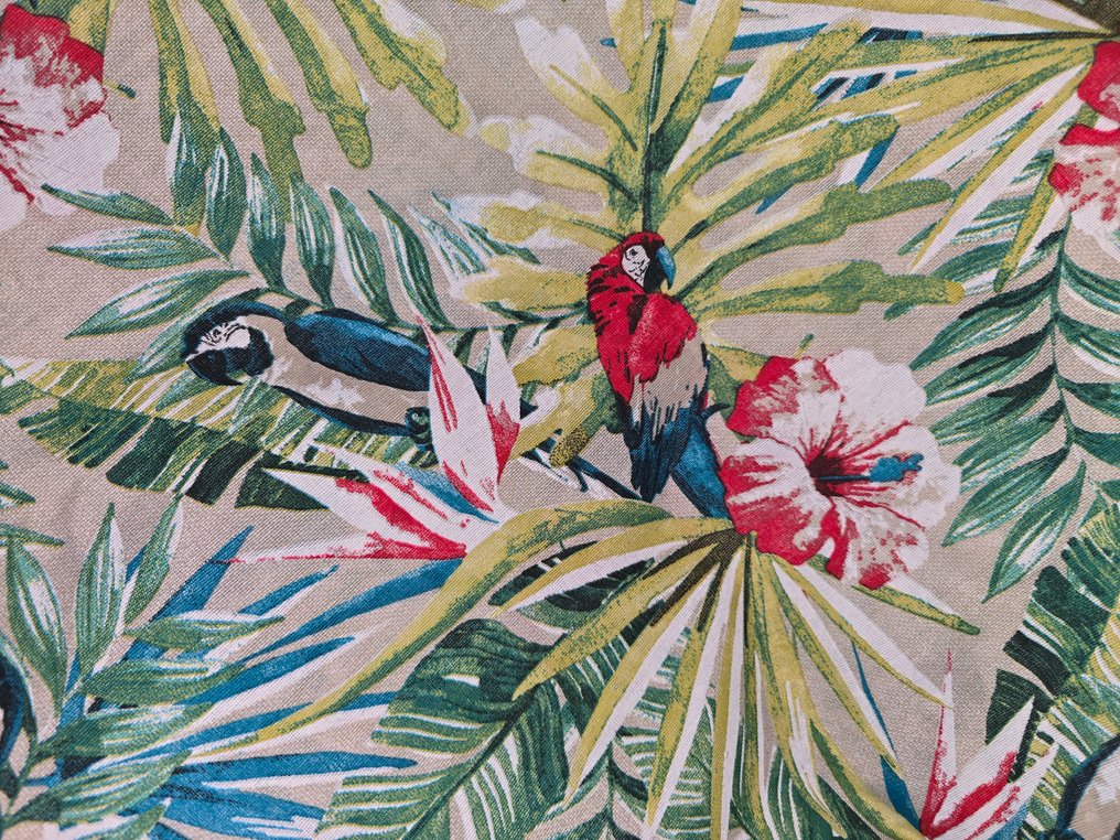 San Leucio-esclusiva tessuto tropici con pappagalli 265×300cm - Tekstil  - 300 cm - 265 cm - Tropisk stoff #1.0