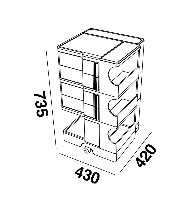 B-Line - Joe Colombo - Trolley - Boby B34 - Onyx black - ABS - BRAND NEW #4.3