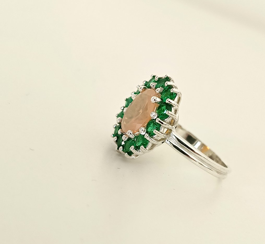 Sem preço de reserva - Anel Prata Opala - Esmeralda #1.0