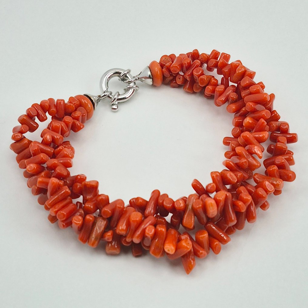 Κοράλλι αίματος - Ασημί - Βραχιόλι - CORALLO MEDITERRANEO #2.1