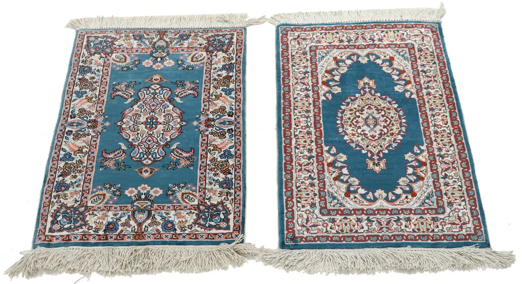 Eleganza turca in seta pregiata, tappeti di seta Kayseri - Tappeto - 61 cm - 37 cm - Due tappeti di seta di Kayseri #1.0