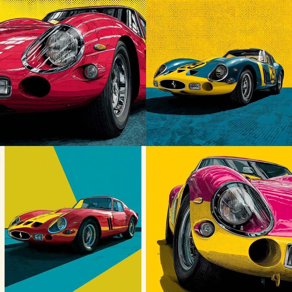 CARCANVAS_IT - SET  of 4 Ferrari 250 GTO in Roy Lichtenstein Pop Art Style style each 50 x 50 cm #1.0