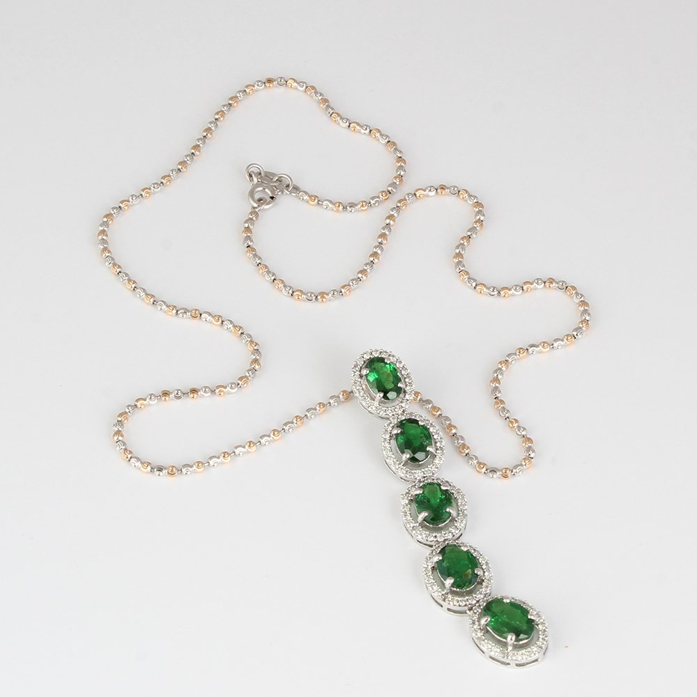 Κρεμαστό κόσμημα - 14 καράτια Λευκός χρυσός - 10.15ct. tw. Τσαβορίτης - Διαμάντι - Αλυσίδα με μενταγιόν από τσαβορίτη #1.0