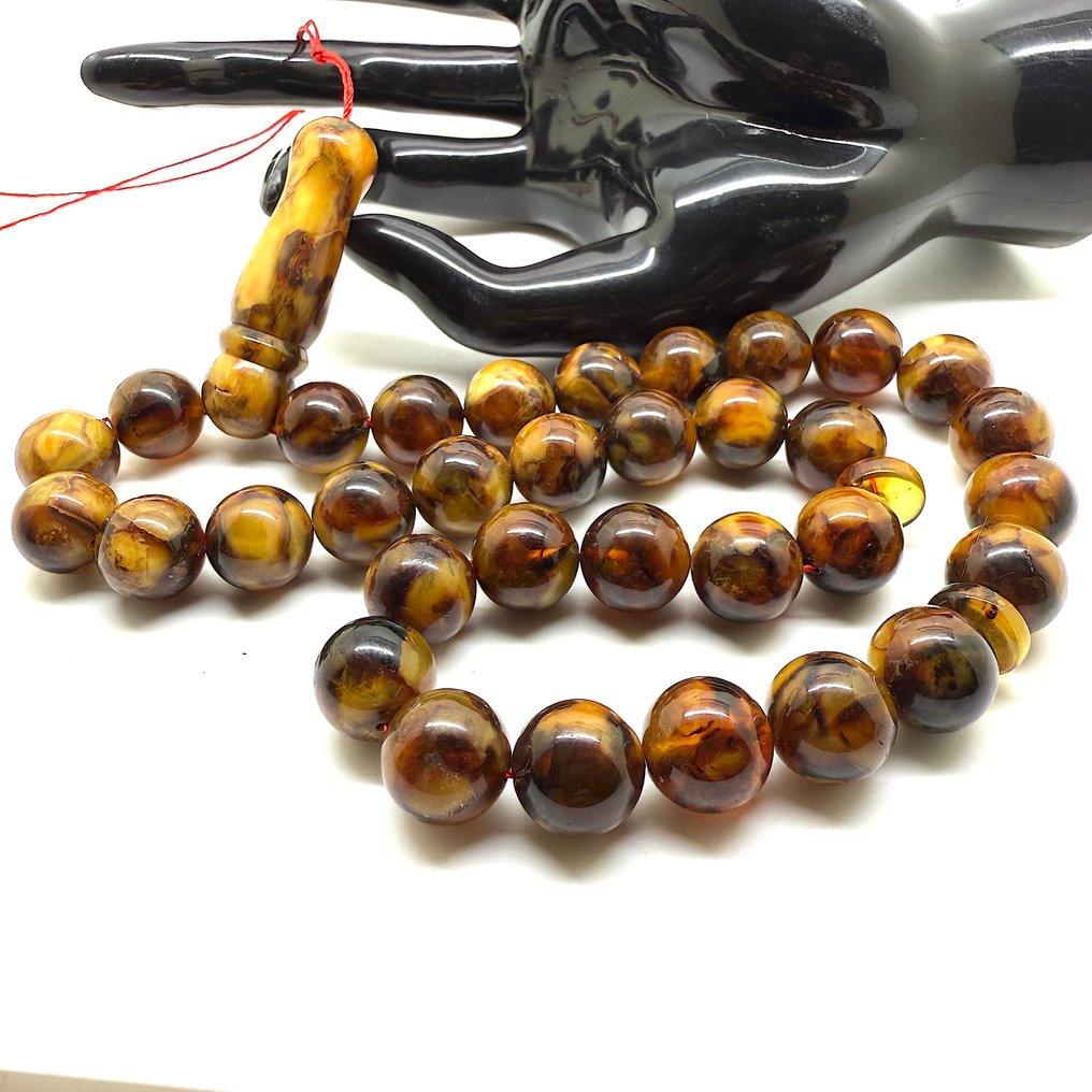 波罗的海琥珀tesbih祈祷珠串，圆形珠子，直径13毫米 - 琥珀 - Succininte #1.0