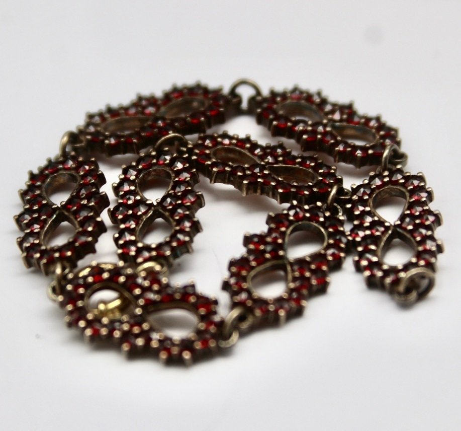 Handmade - Ensemble de bijoux 2 pièces - 8 carats Or jaune, Bracelet + bague old roos coupé 9Ct Grenat - Grenat - Antique Bohemia vers les années 1900 #3.2