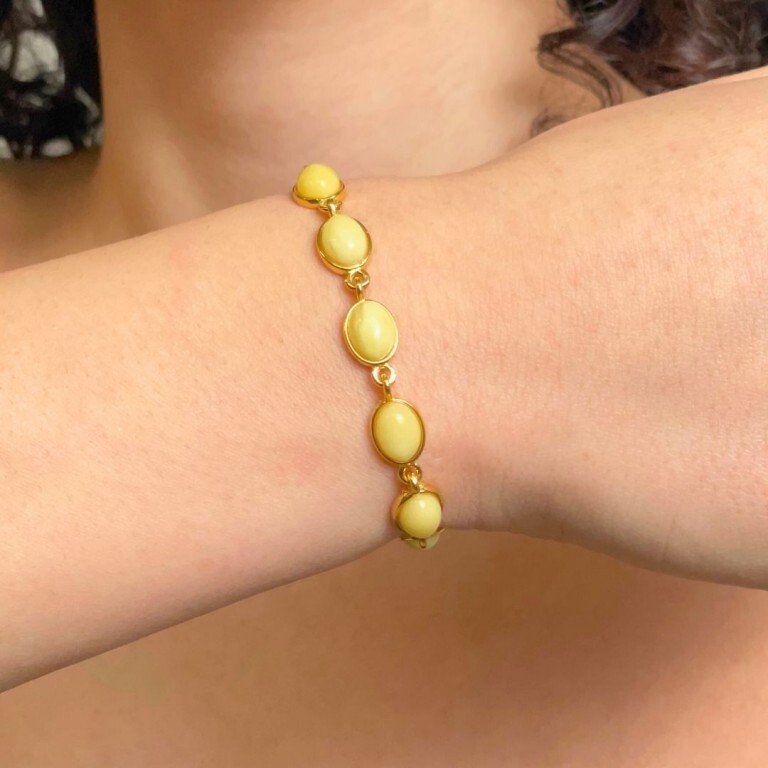 真正的波罗的海琥珀手链,椭圆形宝石,直径7.5x5.5毫米,长度18厘米。 配有光滑边缘宝石座和925‰镀金扣环的项链- 8.5 g - (1) #1.0