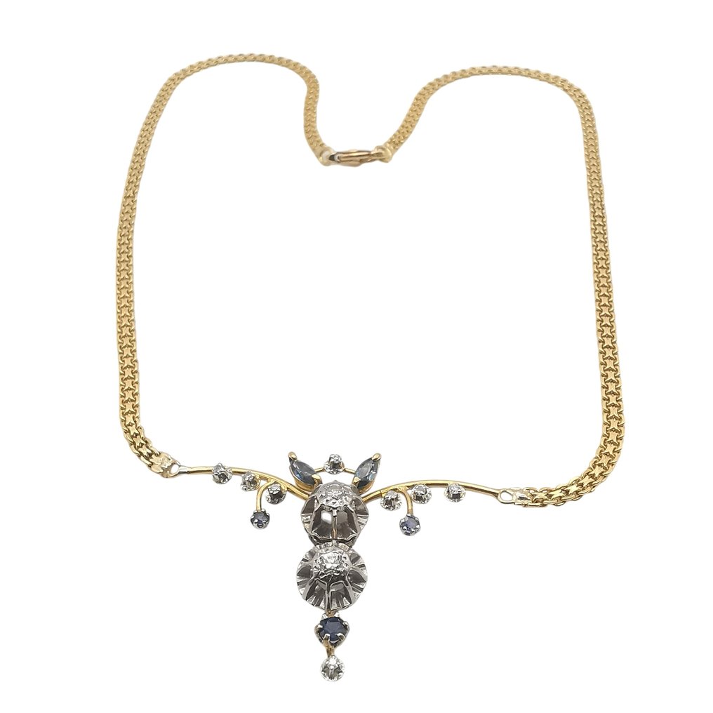 Κολιέ - 18 καράτια Κίτρινο χρυσό -  0.60ct. tw. Διαμάντι (Φυσικό)  - Ζαφείρι #1.0