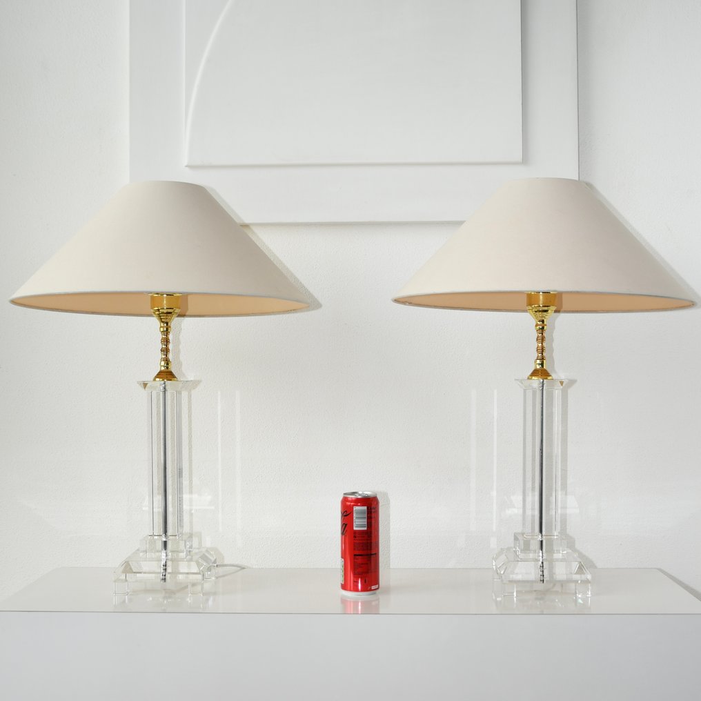 Table lamp (2) - Brass, Crystal, Glass, A beautiful set of high-end chic clear crystal brass table lamps - H 61 cm #2.1