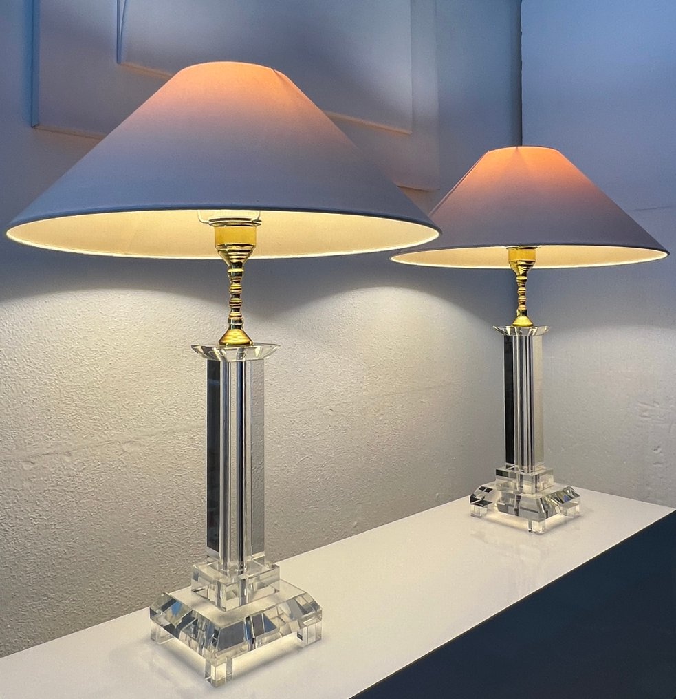 Table lamp (2) - Brass, Crystal, Glass, A beautiful set of high-end chic clear crystal brass table lamps - H 61 cm #4.3