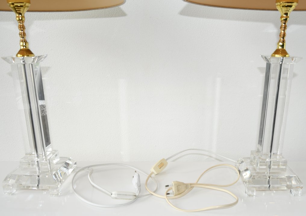 Table lamp (2) - Brass, Crystal, Glass, A beautiful set of high-end chic clear crystal brass table lamps - H 61 cm #3.2