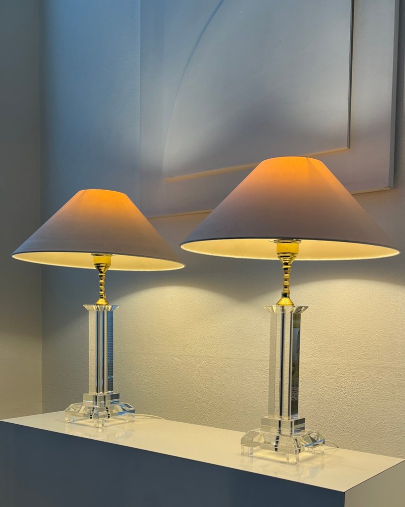 Table lamp (2) - Brass, Crystal, Glass, A beautiful set of high-end chic clear crystal brass table lamps - H 61 cm #1.0
