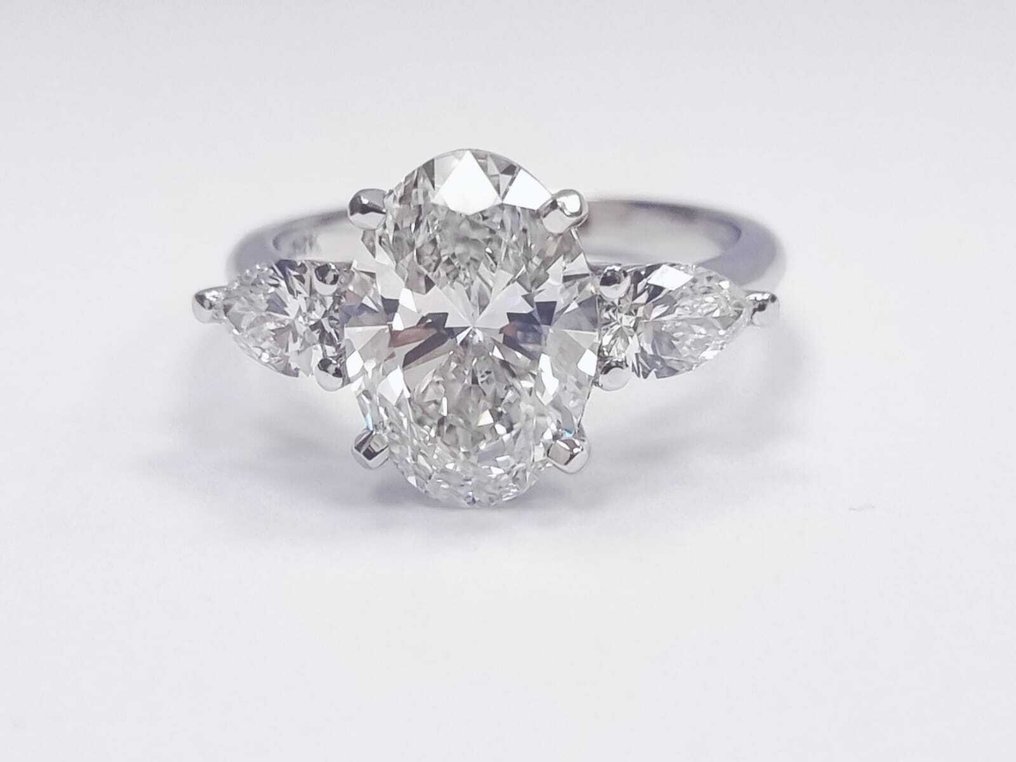 Kihlasormus - 14 kt. Valkokulta - 4.21ct. tw. Timantti (Laboratoriossa kasvatettu) - Timantti #1.0