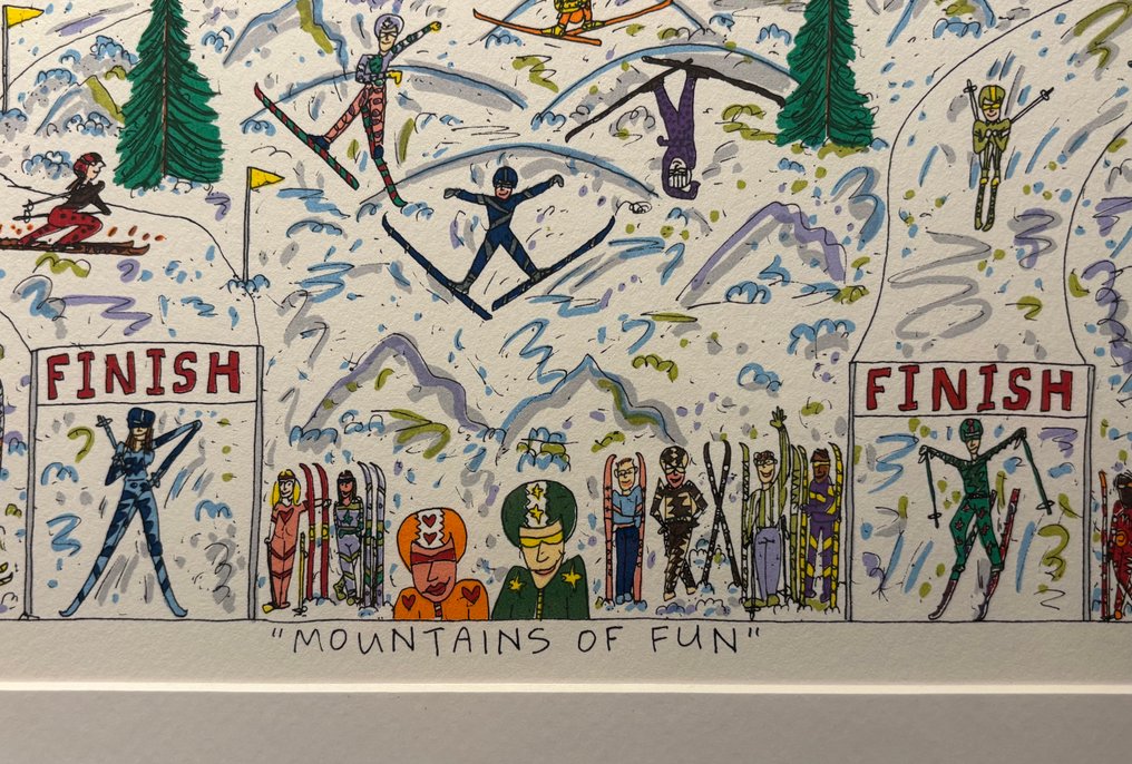 James Rizzi (1950-2011) - Mountains of Fun, original Siebdruck, olympische Winterspiele 1998 #2.1