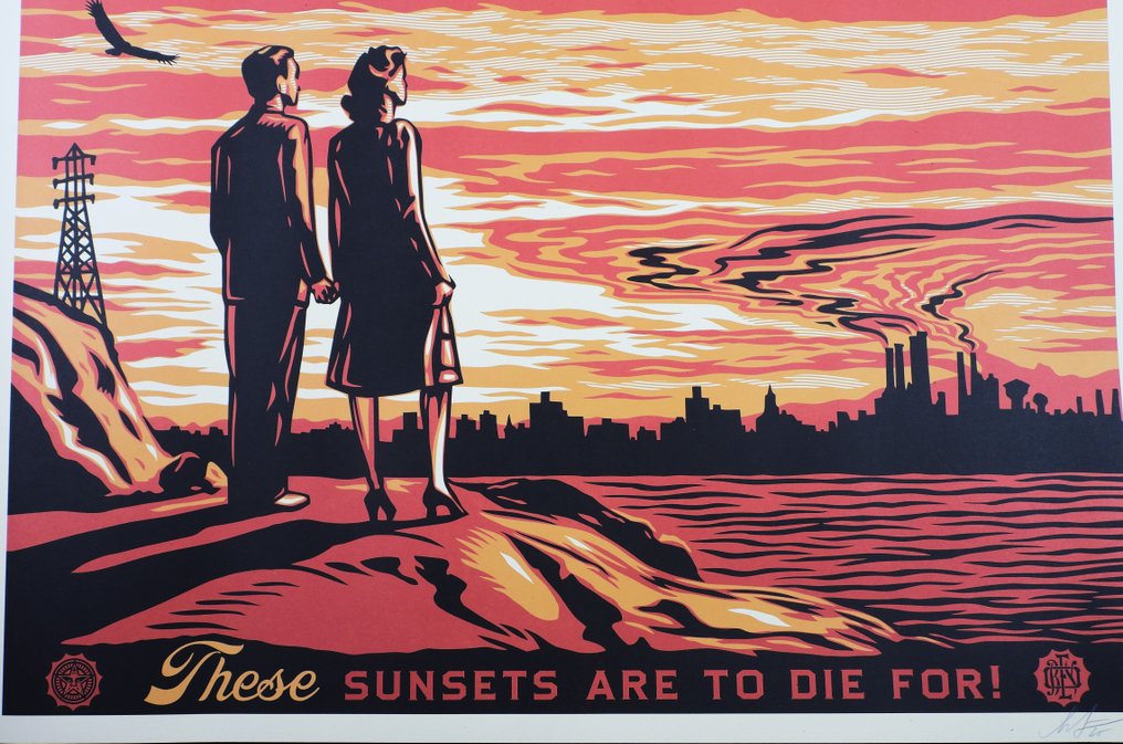 Shepard Fairey (OBEY) (1970) - These Sunsets Are To Die For ! SIGNED Offset Lithograph #1.0