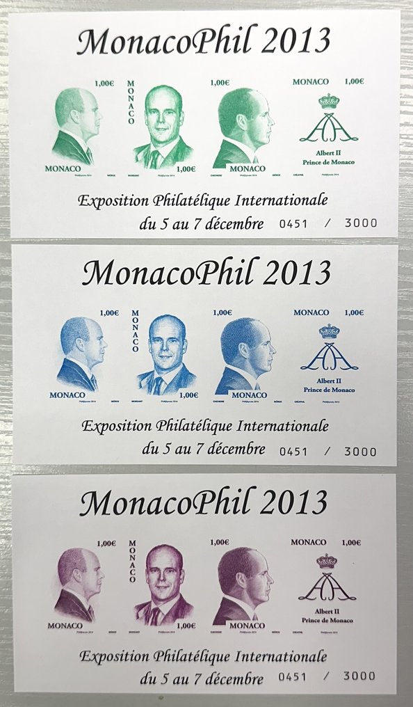 摩纳哥 2013 - 摩纳哥，稀有的2013年Monacophil邮票册三联！完整套装，价值210欧元。 - Yvert & Tellier Blocs et feuillets n° 102a à 102c #1.0
