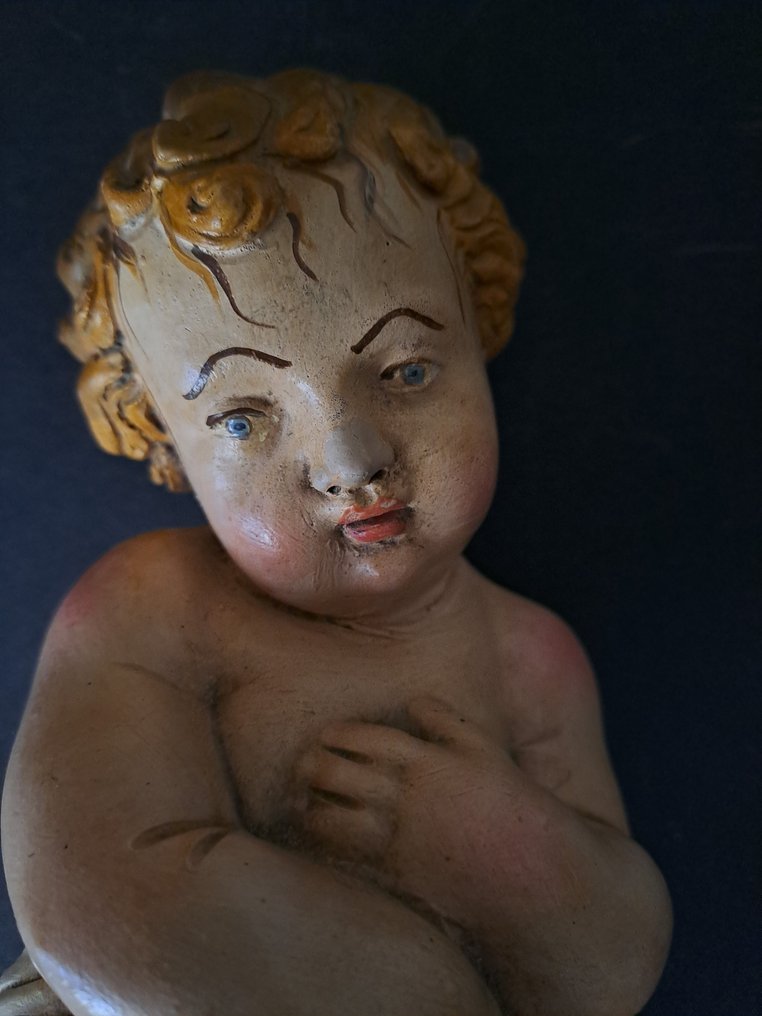 玩具人偶 - Bambinello in terracotta su baldacchino in legno - 37 cm - Terracotta #2.1