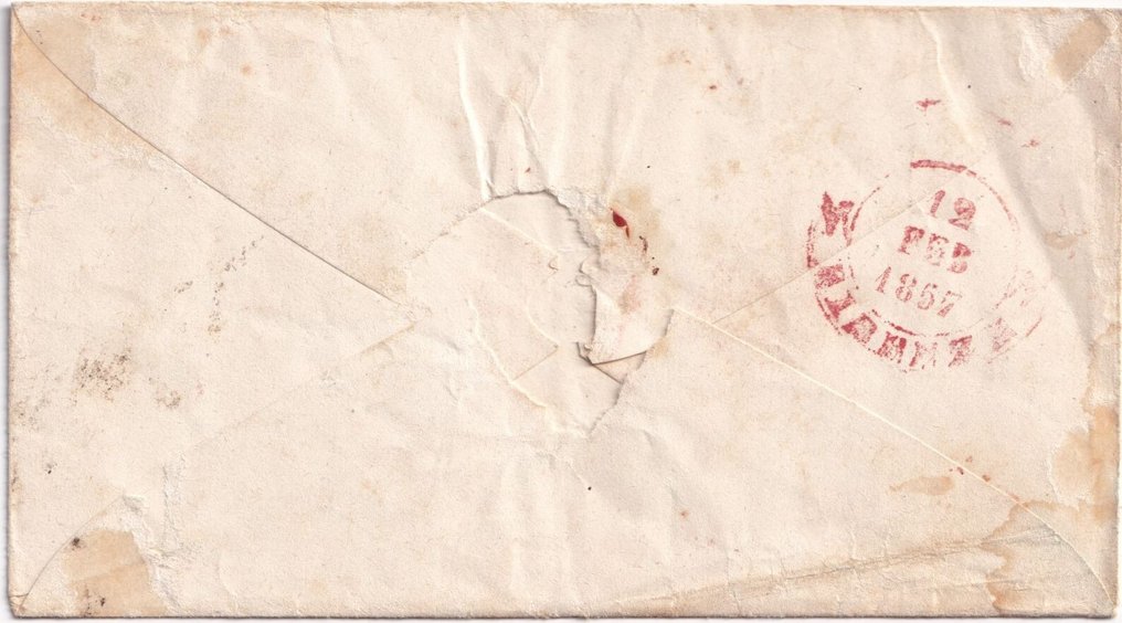 意大利古城邦-托斯卡纳 1857 - 2月10日,价值2亿的蓝色Sass.5d边缘,装在Pitigliano的小袋子里,带有圆圈和钢笔,Pt.10,来自Ex Coll. #1.0