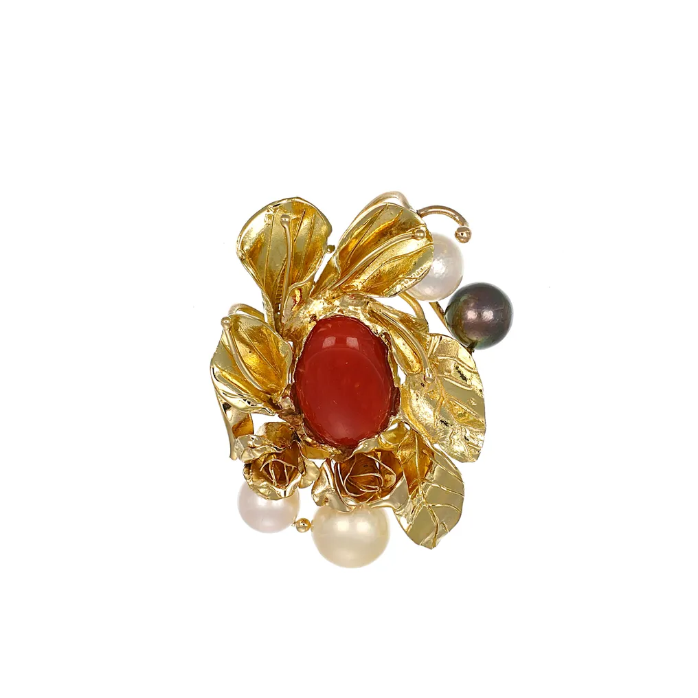 Pendentif - 18 carats Or jaune Corail - Perle #2.1