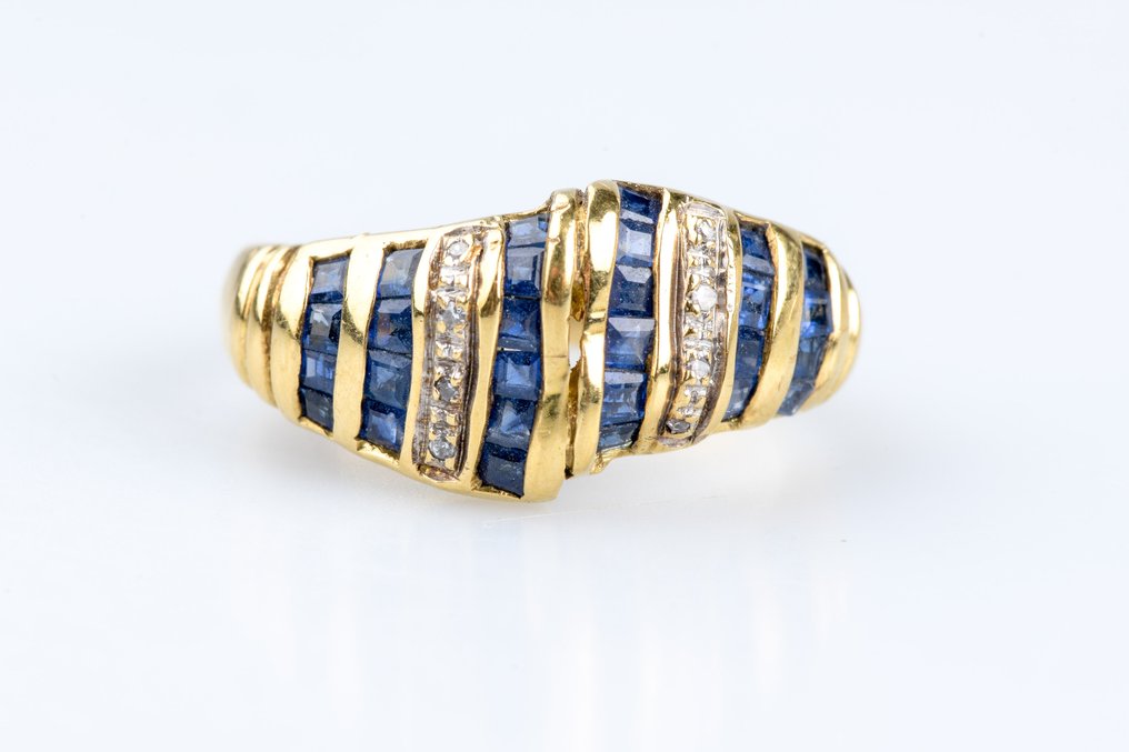 戒指 - 18K包金 黄金 -  1.50ct. tw. 蓝宝石 - 钻石 #1.0