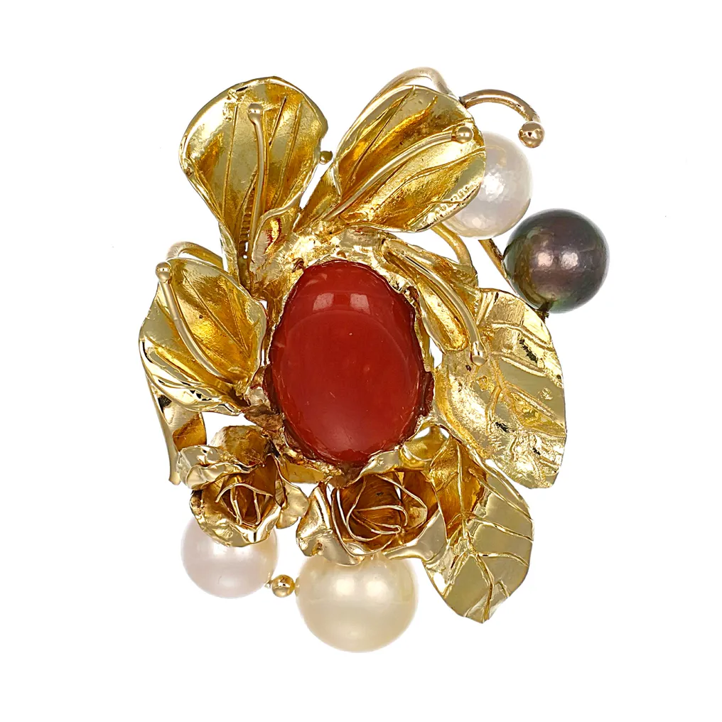 Pendentif - 18 carats Or jaune Corail - Perle #1.0