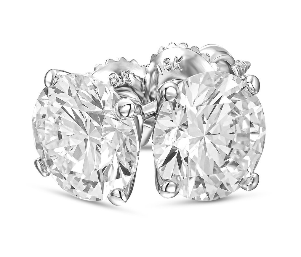 沒有保留價 - 耳釘耳環 - 18 克拉 白金 - 2.28ct. tw. 鉆石 (實驗室培育) - D-E 对比 IGI 认证 #1.0