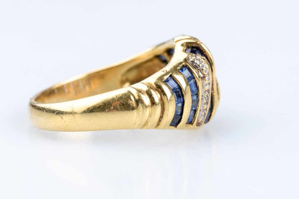 戒指 - 18K包金 黄金 -  1.50ct. tw. 蓝宝石 - 钻石 #2.1