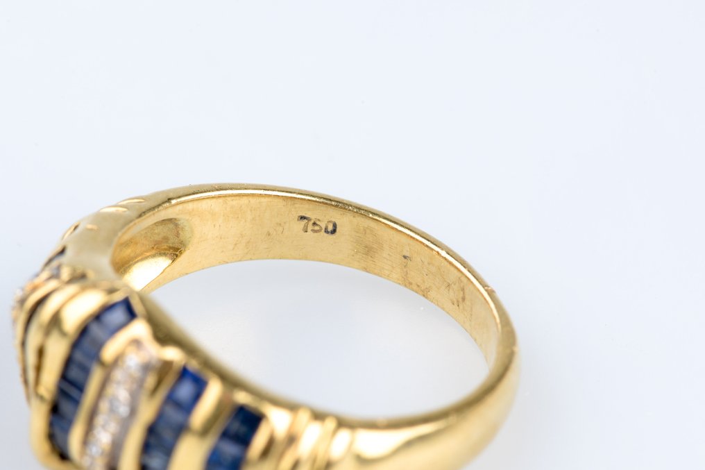 戒指 - 18K包金 黄金 -  1.50ct. tw. 蓝宝石 - 钻石 #4.3
